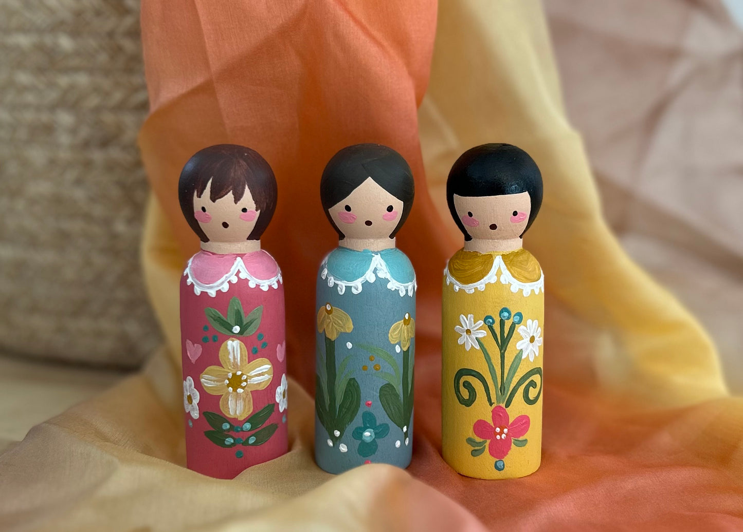 Summer Floral Peg Dolls - Set of 3