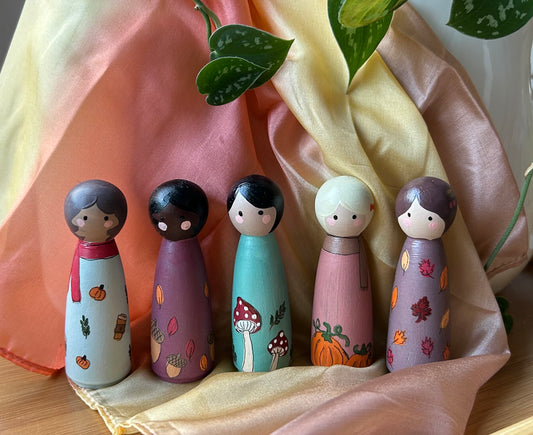 Fall Girls Peg Dolls - Set of 5