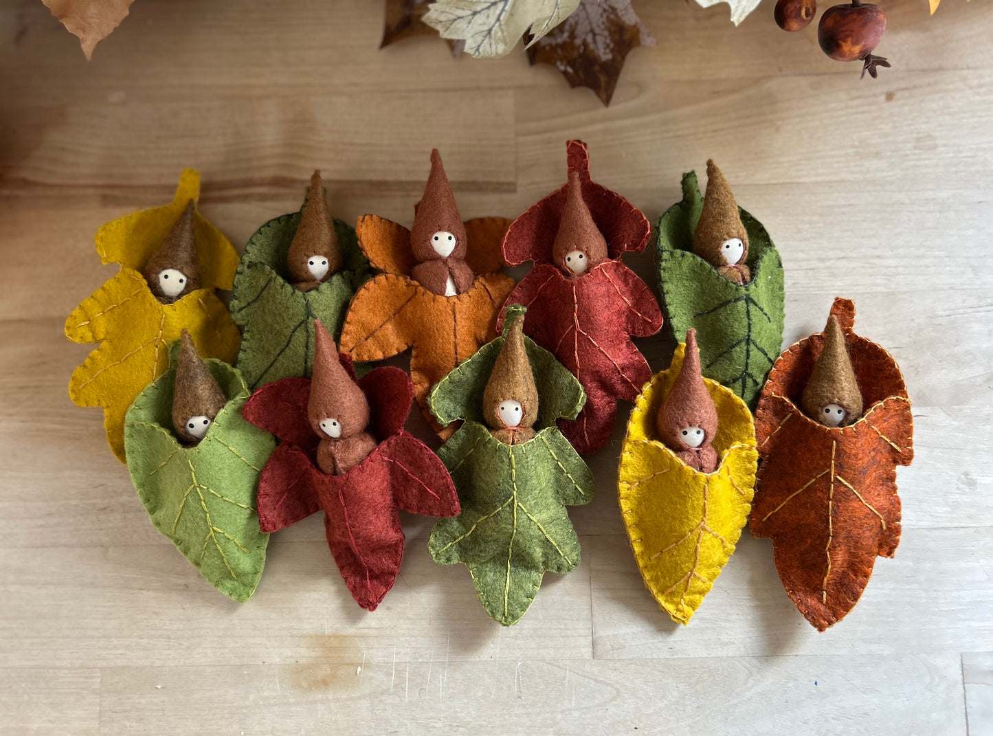 Miniature Peg Doll with Leaf Bed