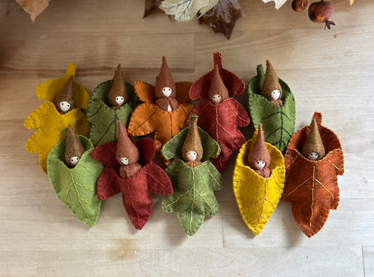 Miniature Peg Doll with Leaf Bed