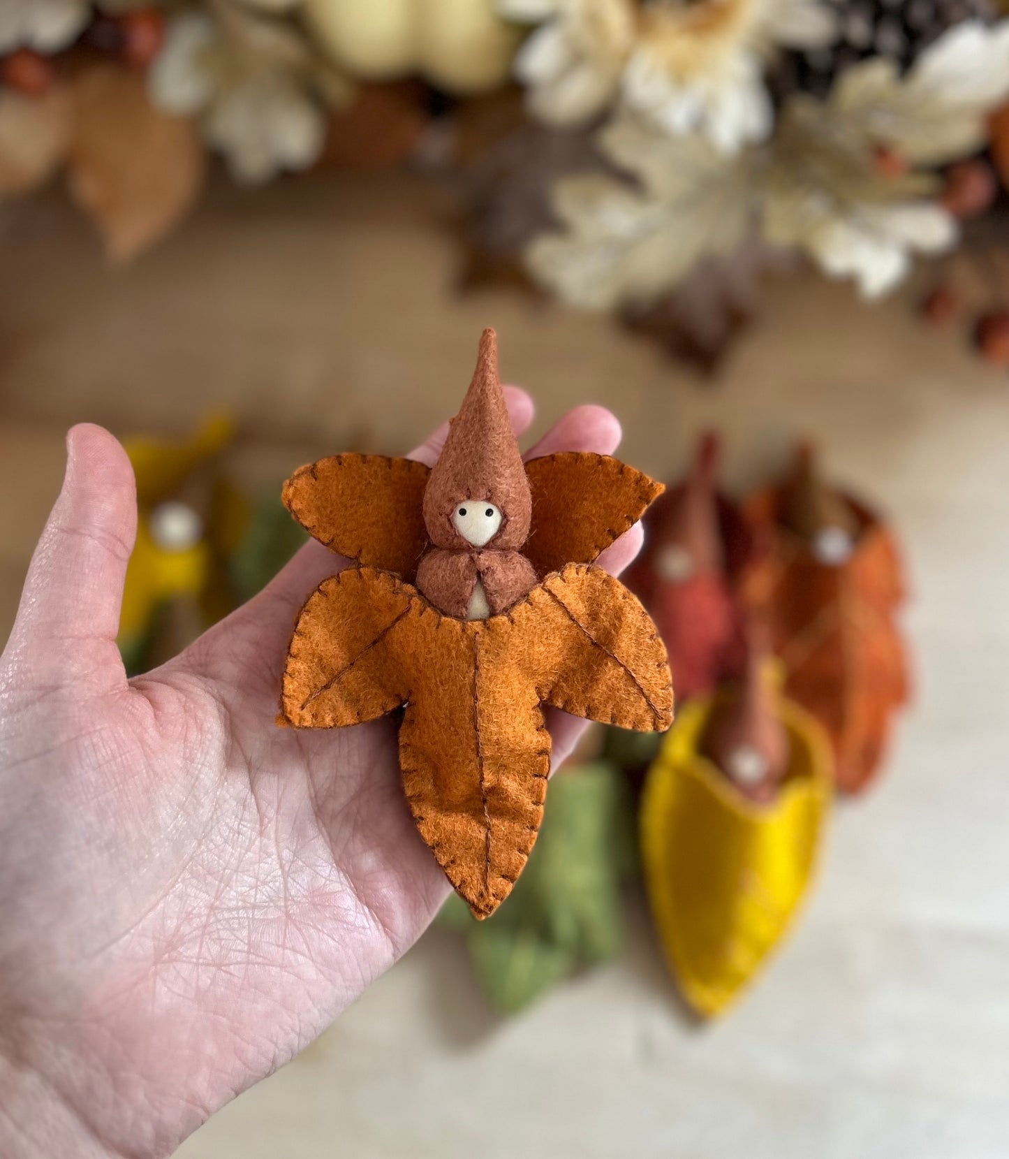 Miniature Peg Doll with Leaf Bed