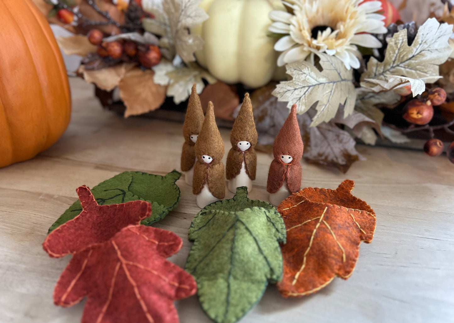 Miniature Peg Doll with Leaf Bed