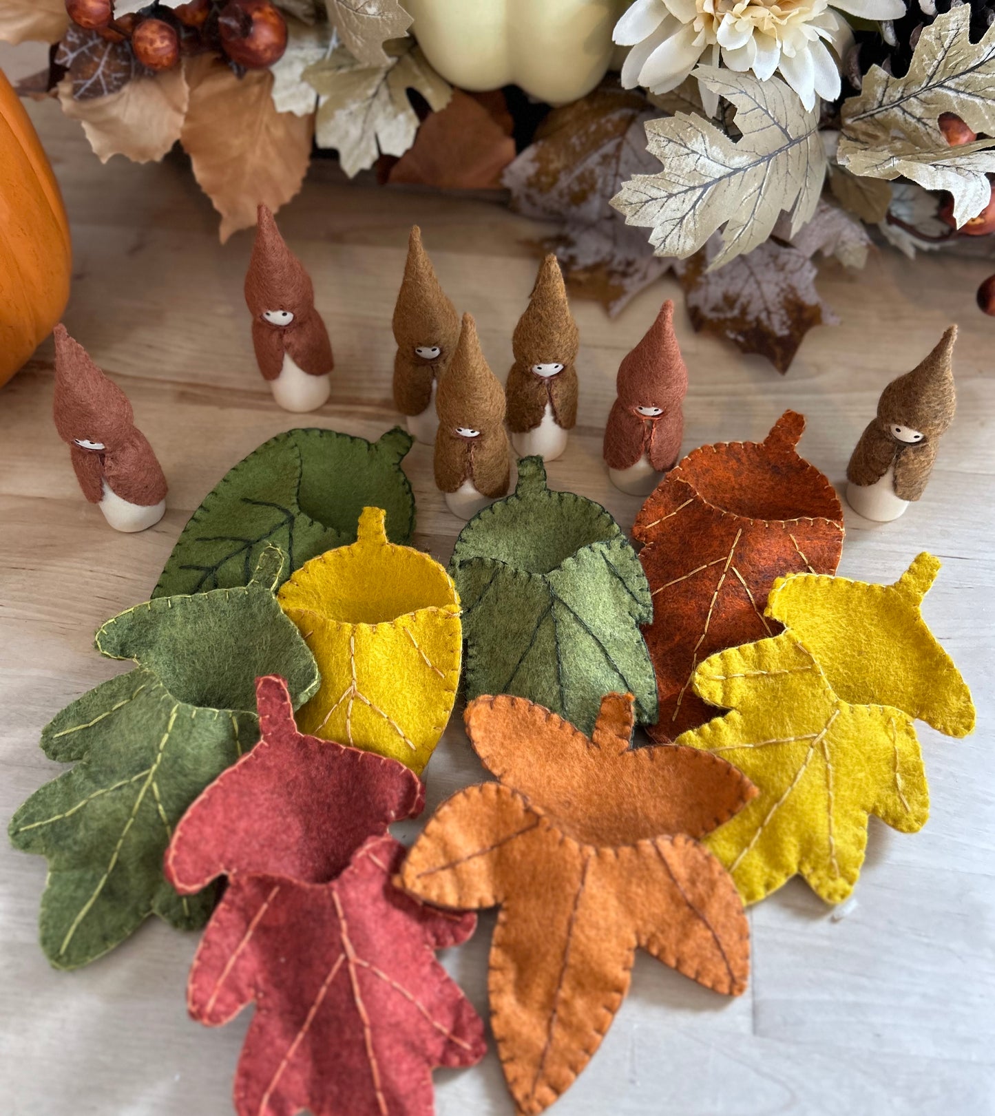 Miniature Peg Doll with Leaf Bed