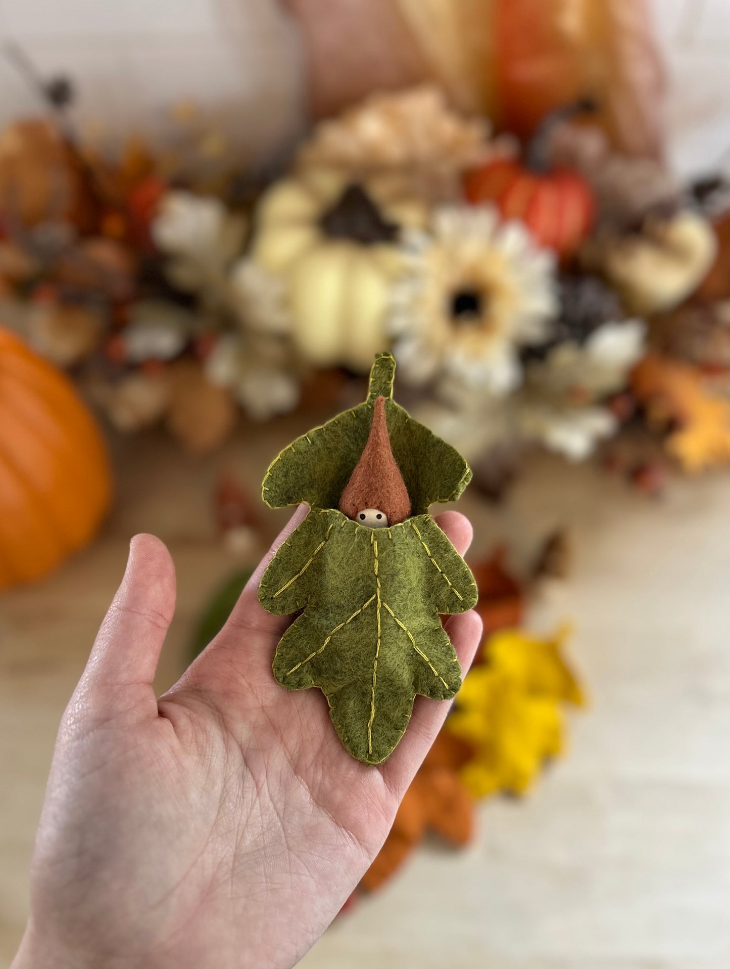 Miniature Peg Doll with Leaf Bed