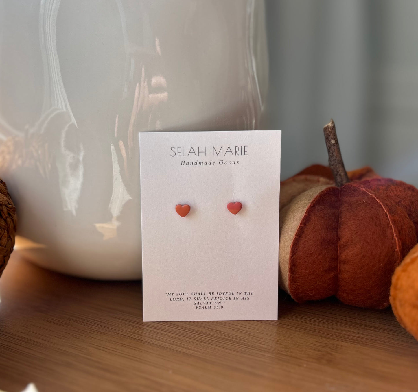 Miniature Autumn Heart Stud Earrings