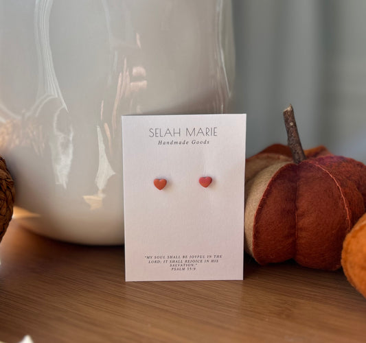 Miniature Autumn Heart Stud Earrings