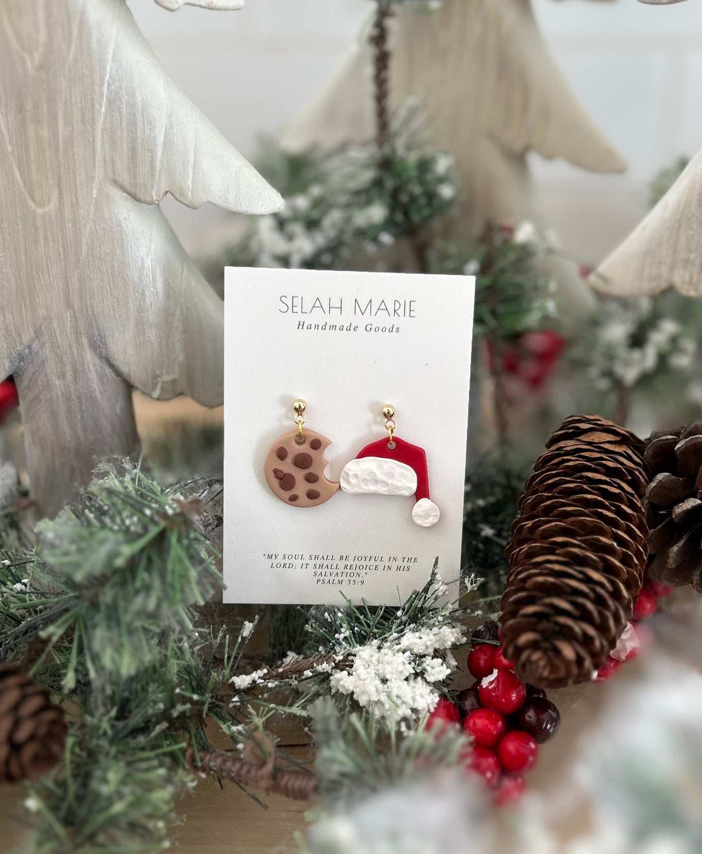 Santa Hat with Cookie Dangle Earrings