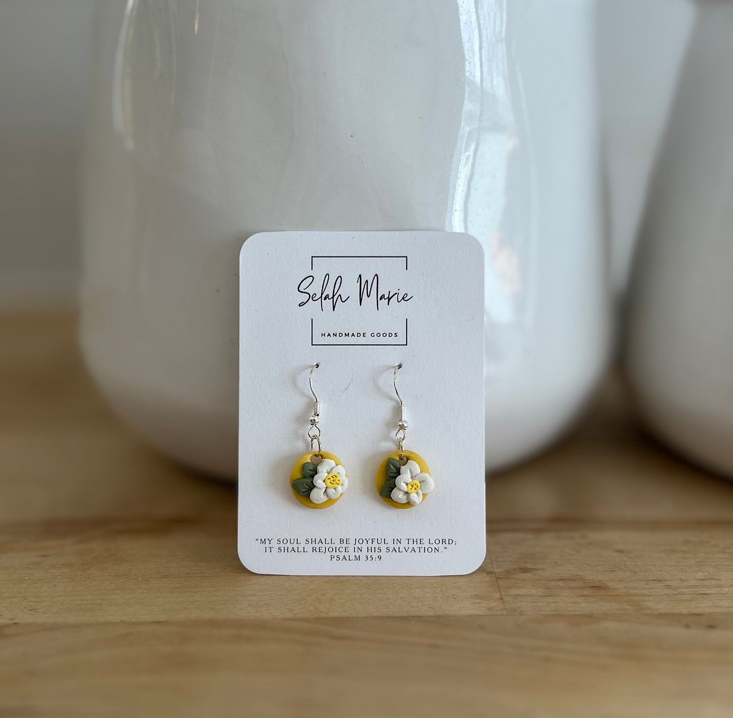 Flower Dangle Earrings (yellow background)