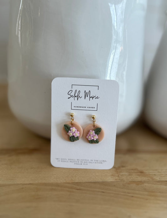 Flower Dangle Earrings (3 pink flowers)