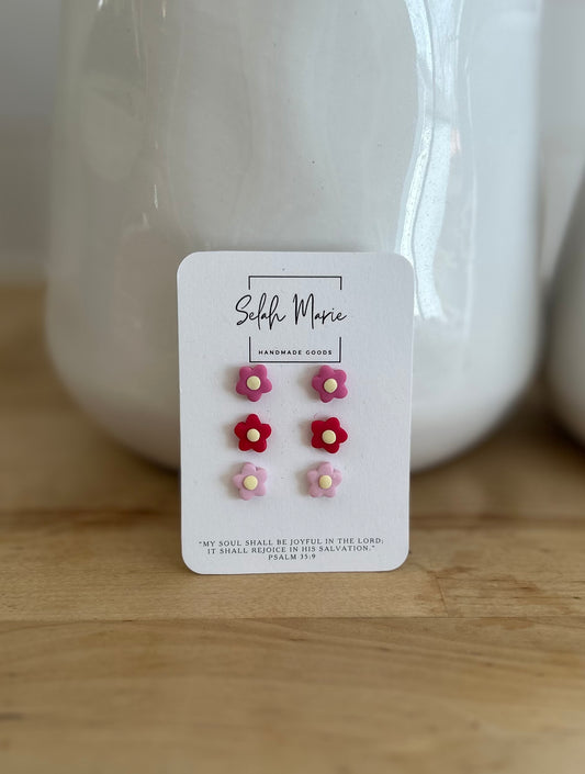 Itty Bitty Flower Stud Earrings - pack of 3