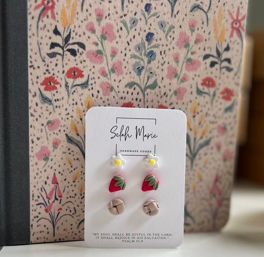 Fruit Pie Stud Earrings - Pack of 3