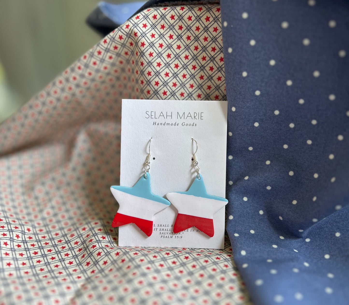 Large Red White & Blue Star Dangle Earrings