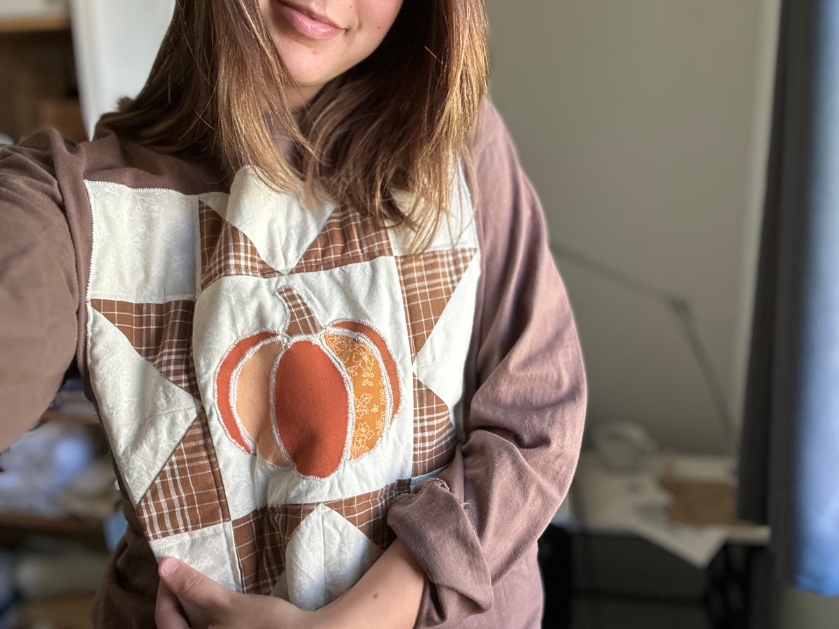 Pumpkin quilt Block Heavyweight Long sleeve shirt