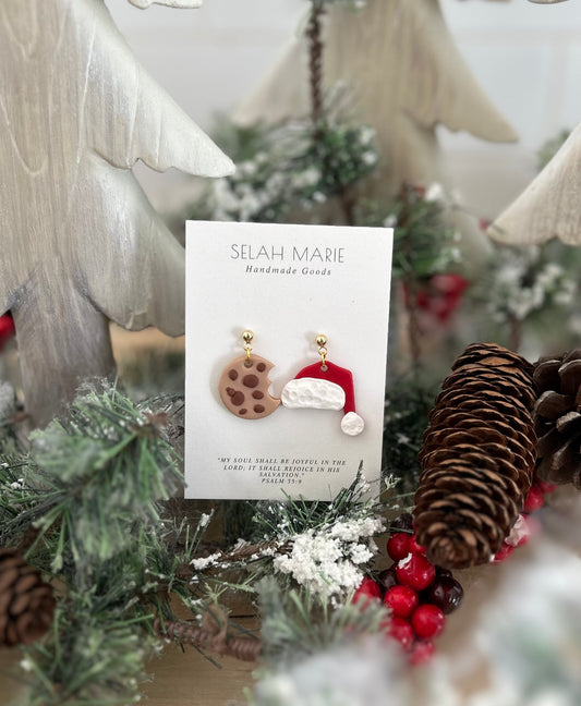 Santa Hat with Cookie Dangle Earrings