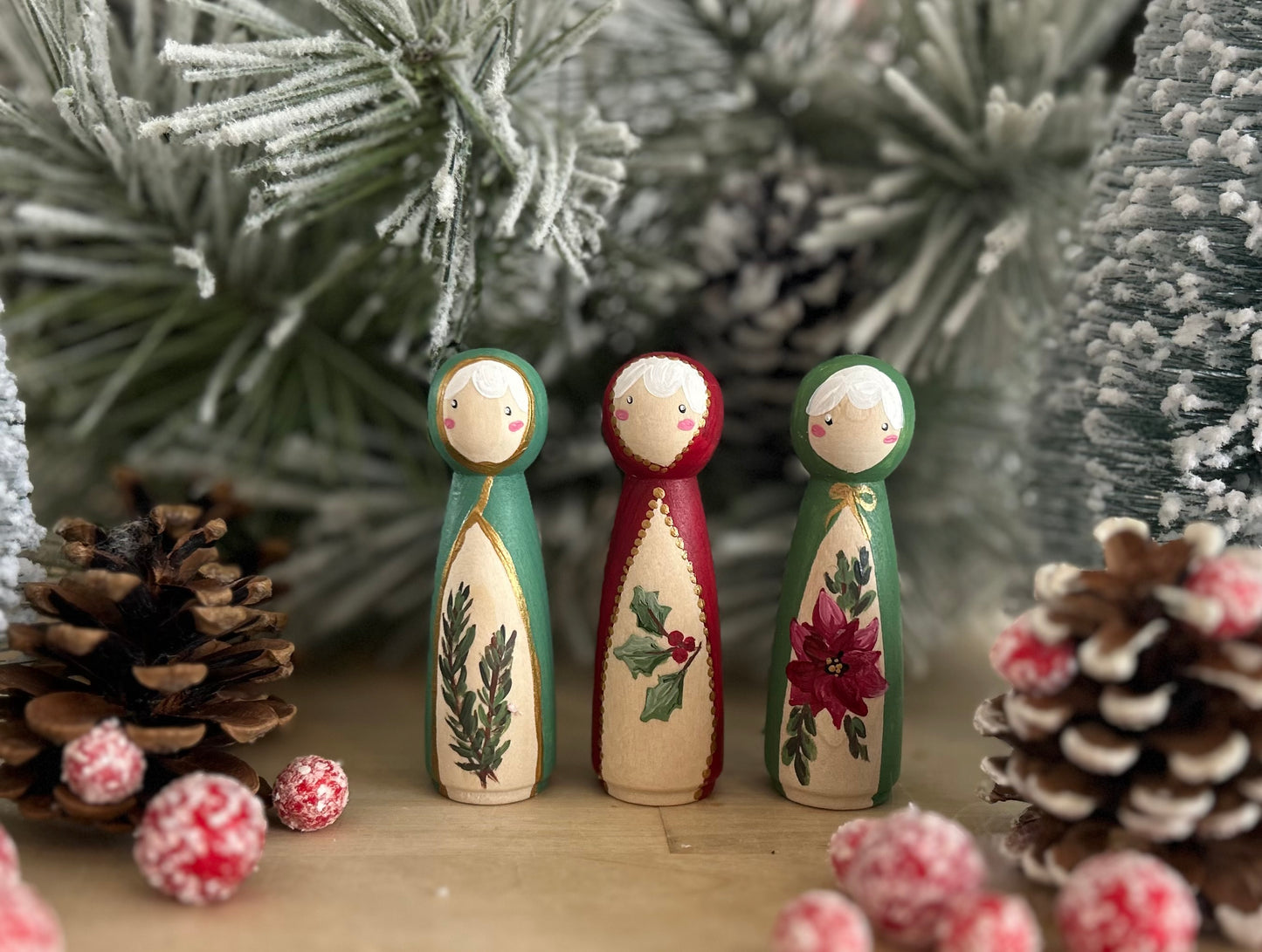 Christmas Botanicals Peg Girls- Set of 3