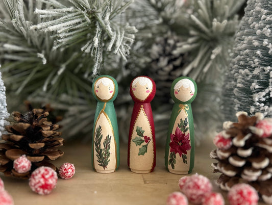 Christmas Botanicals Peg Girls- Set of 3